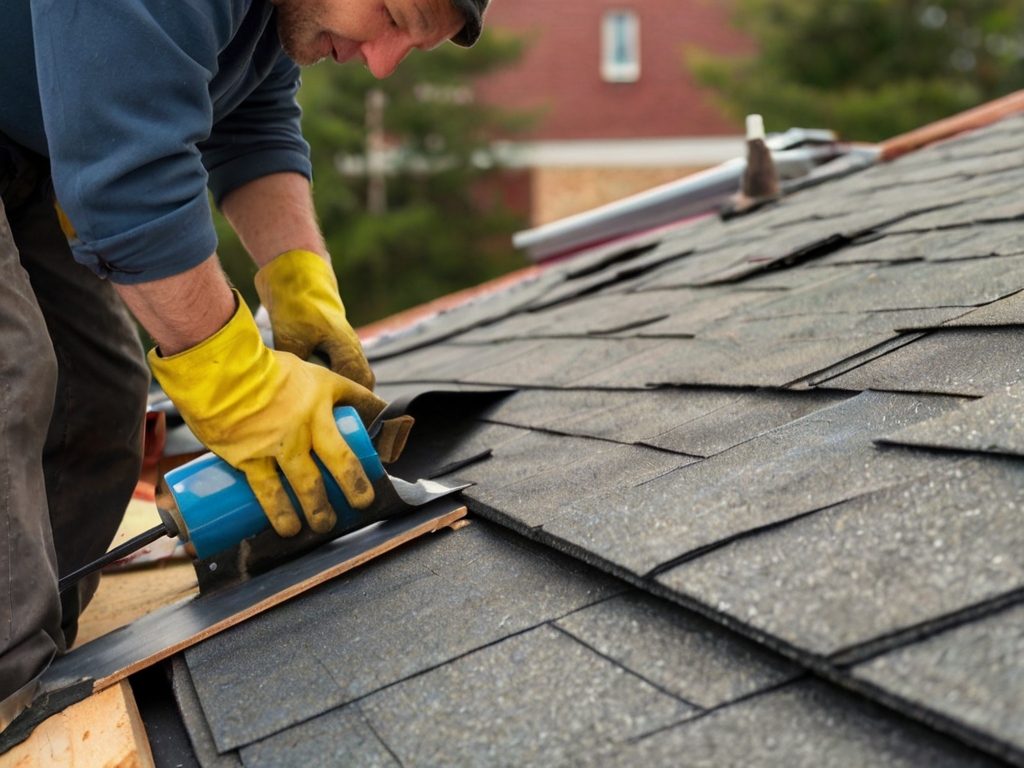 Experienced roofer at peak work.